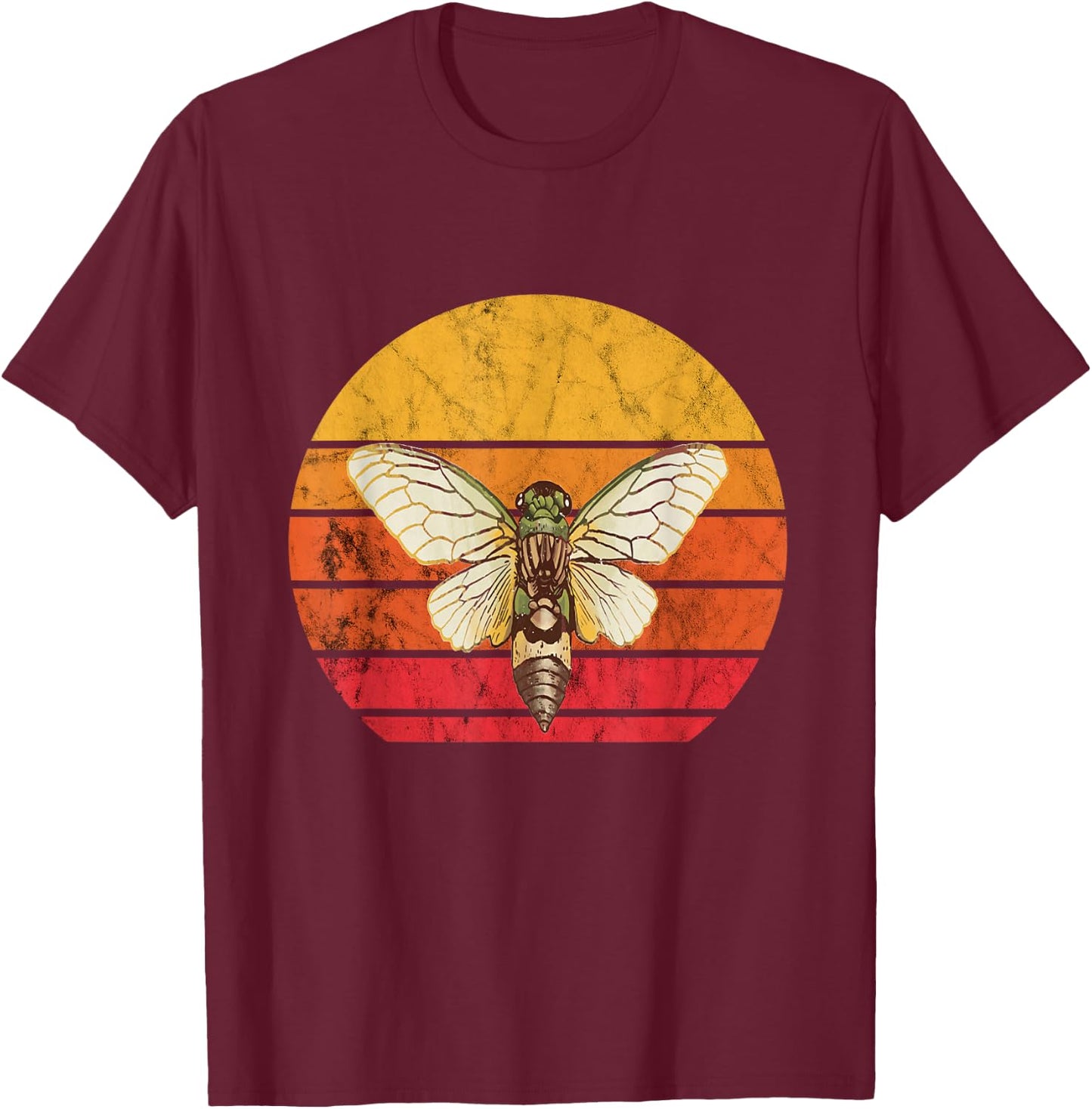 Cicada Brood Vintage Retro Sunset Magicicada Swarm Insect T-Shirt - T-Shirt | Maroon