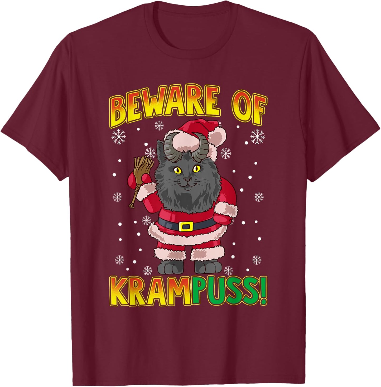 Beware of Krampuss | Cat Krampus Christmas Krampus Pun Men Women T-Shirt - T-Shirt | Maroon