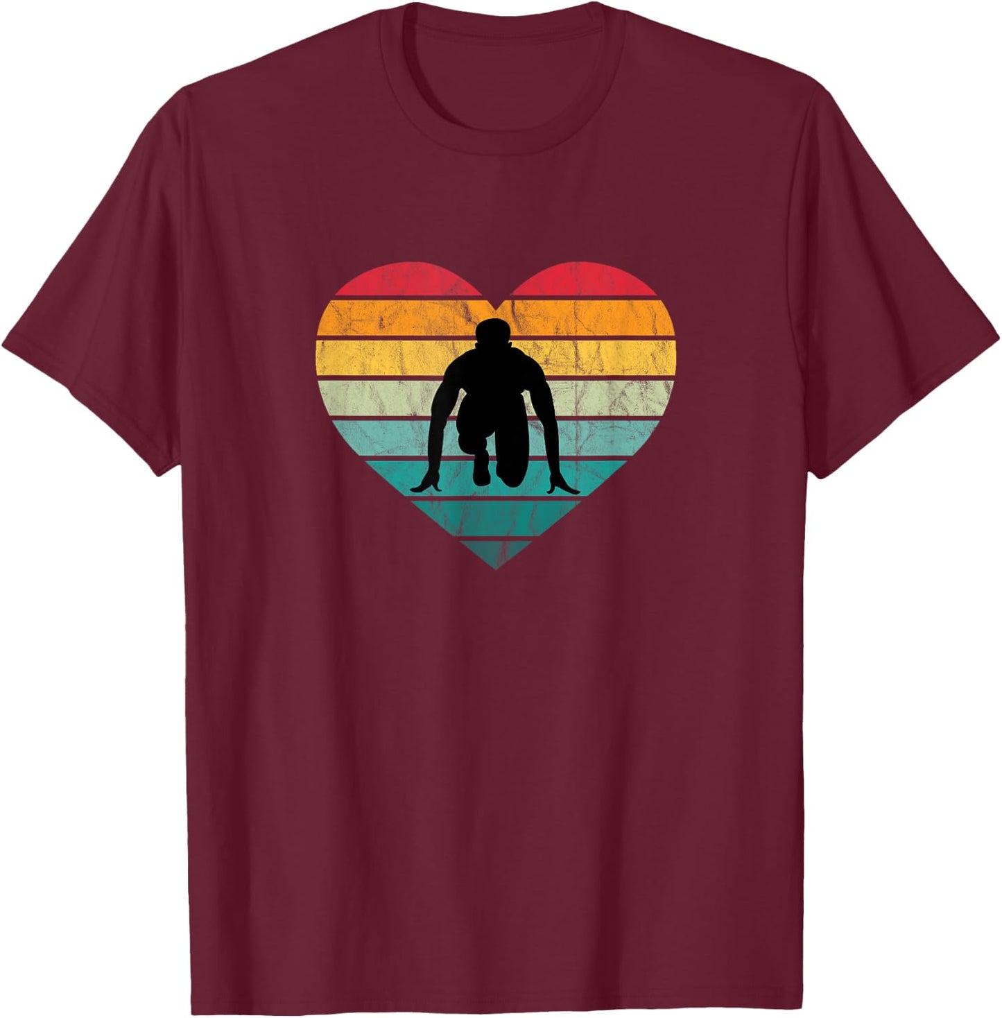 Sprinter in Start Block Sport Race I Love Athletics T-Shirt - T-Shirt | Maroon
