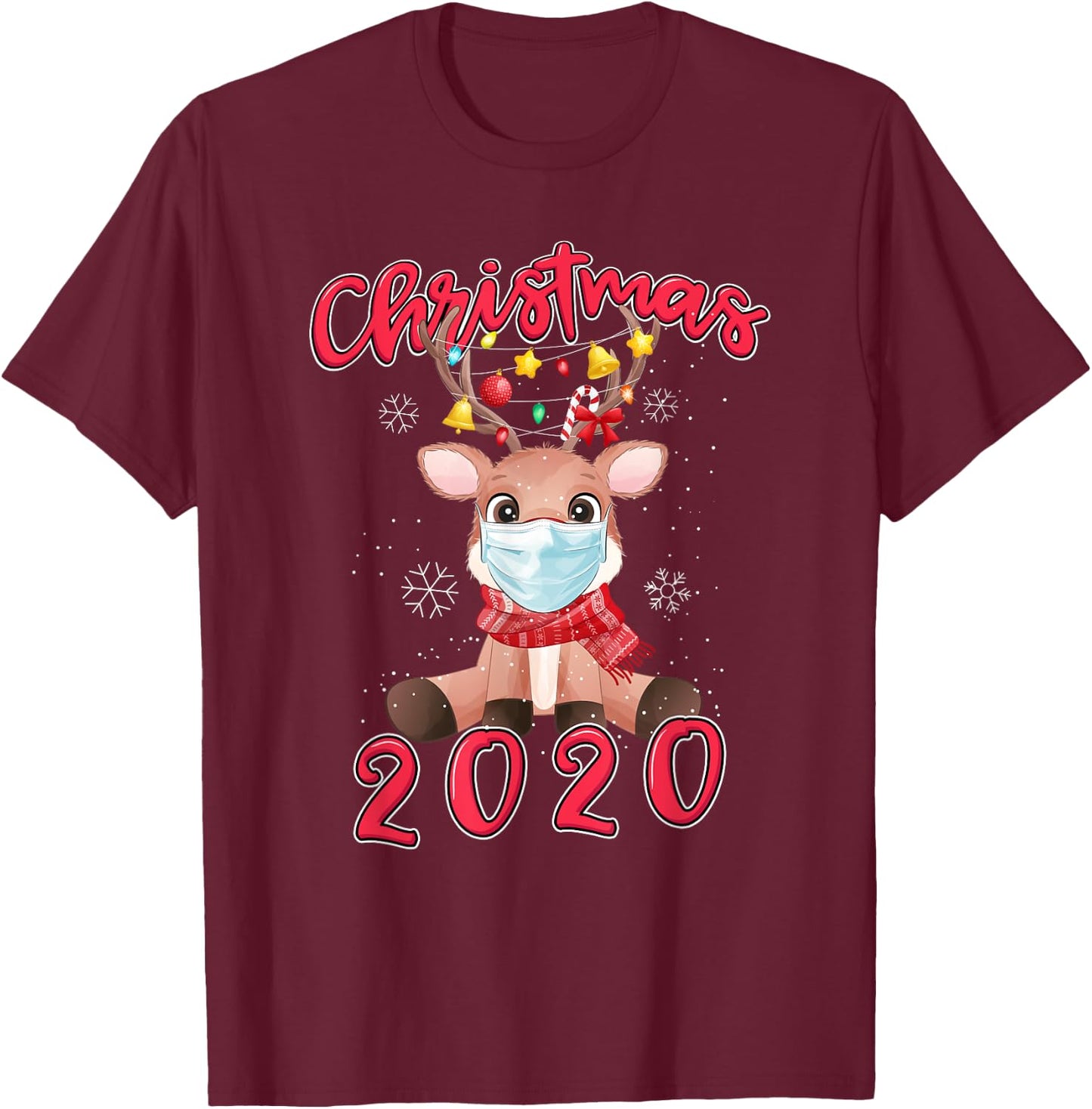 Christmas 2020 Reindeer Mask Matching Pajama Idea T-Shirt - T-Shirt | Maroon
