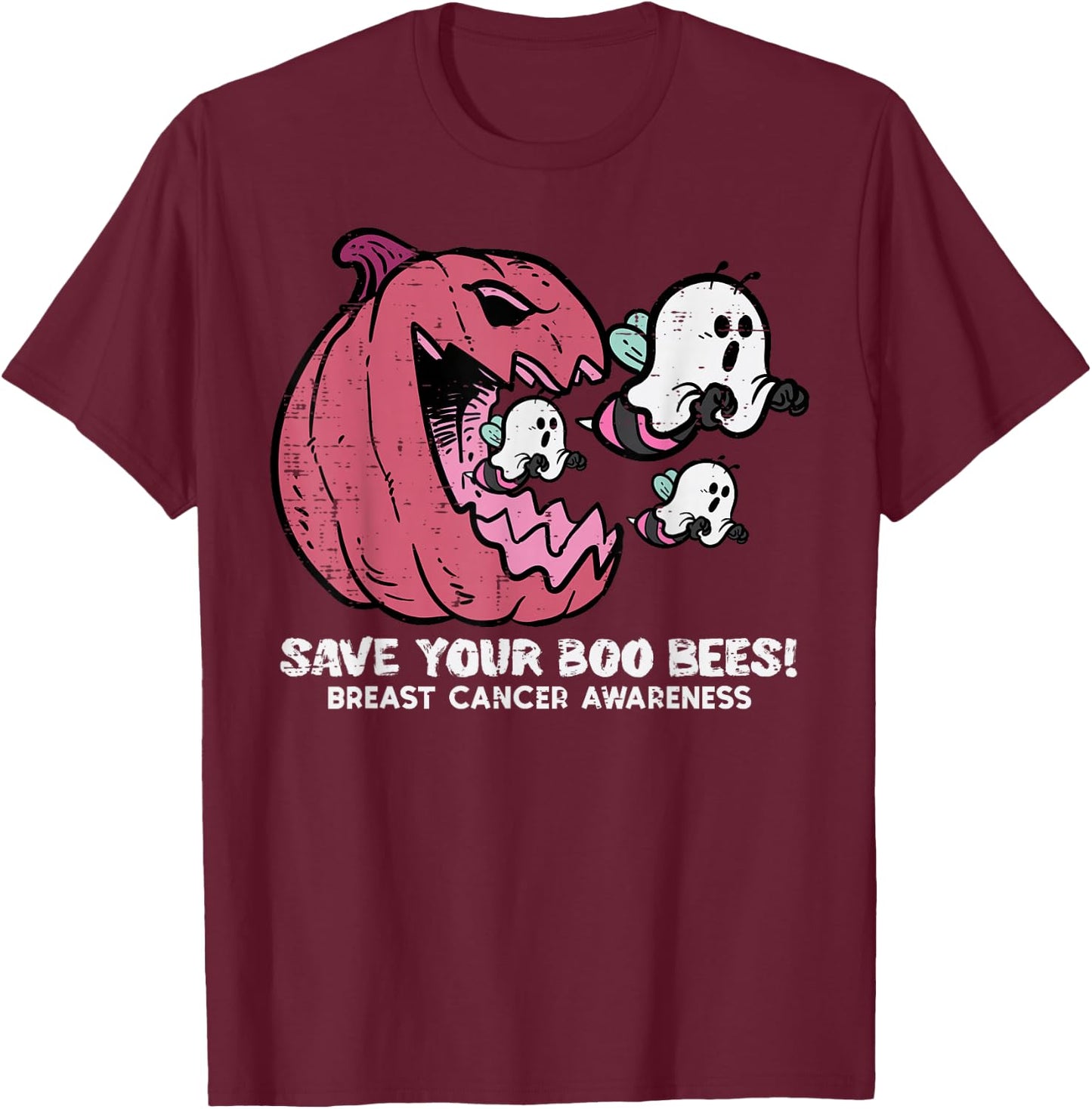 Breast Cancer Pumpkin Save Boo Your Bees Awareness Women Men T-Shirt - T-Shirt | Maroon