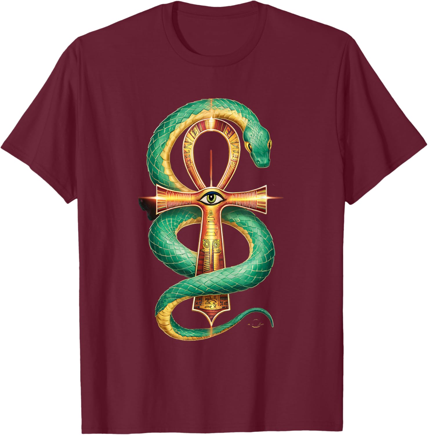 Ankh All Seeing Eye Ancient Egyptian Mythology Snake God T-Shirt - T-Shirt | Maroon