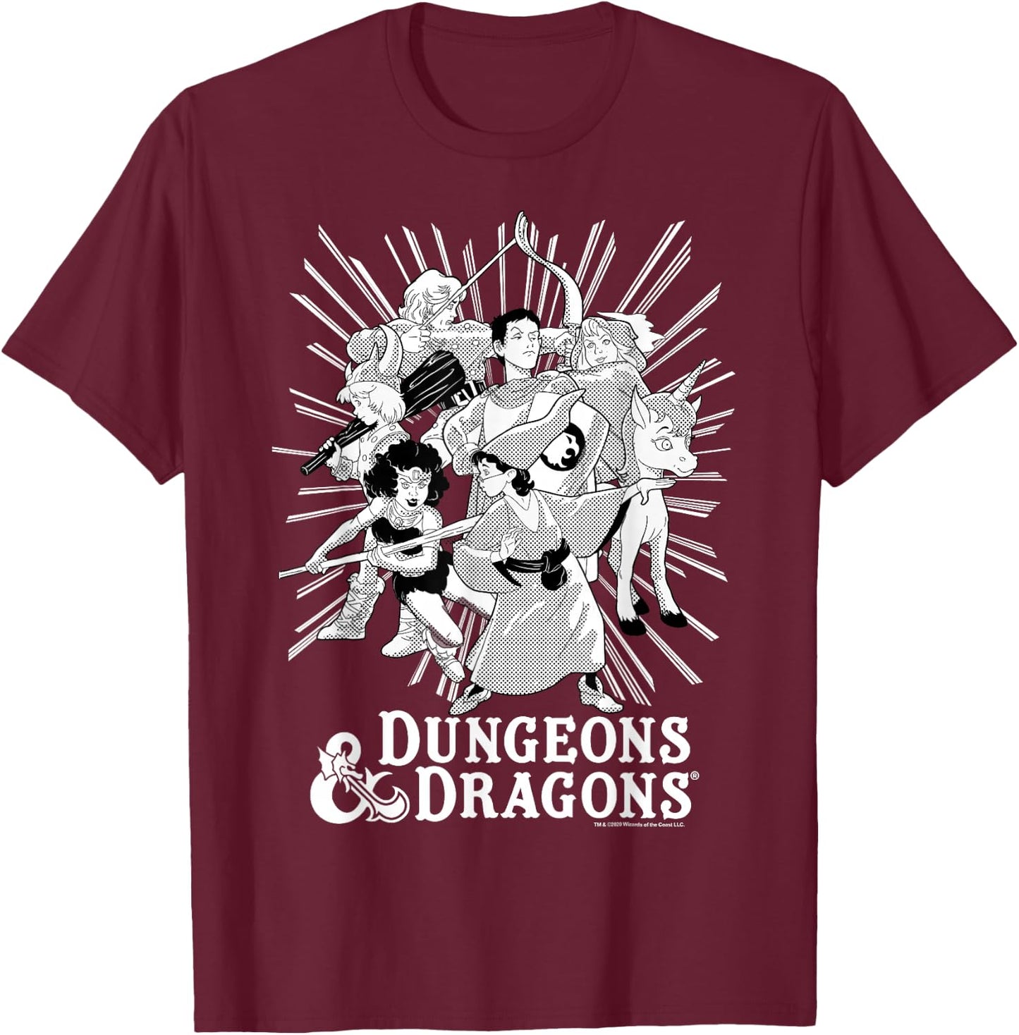 Dungeons & Dragons Group Shot Ray Portrait T-Shirt - T-Shirt | Maroon