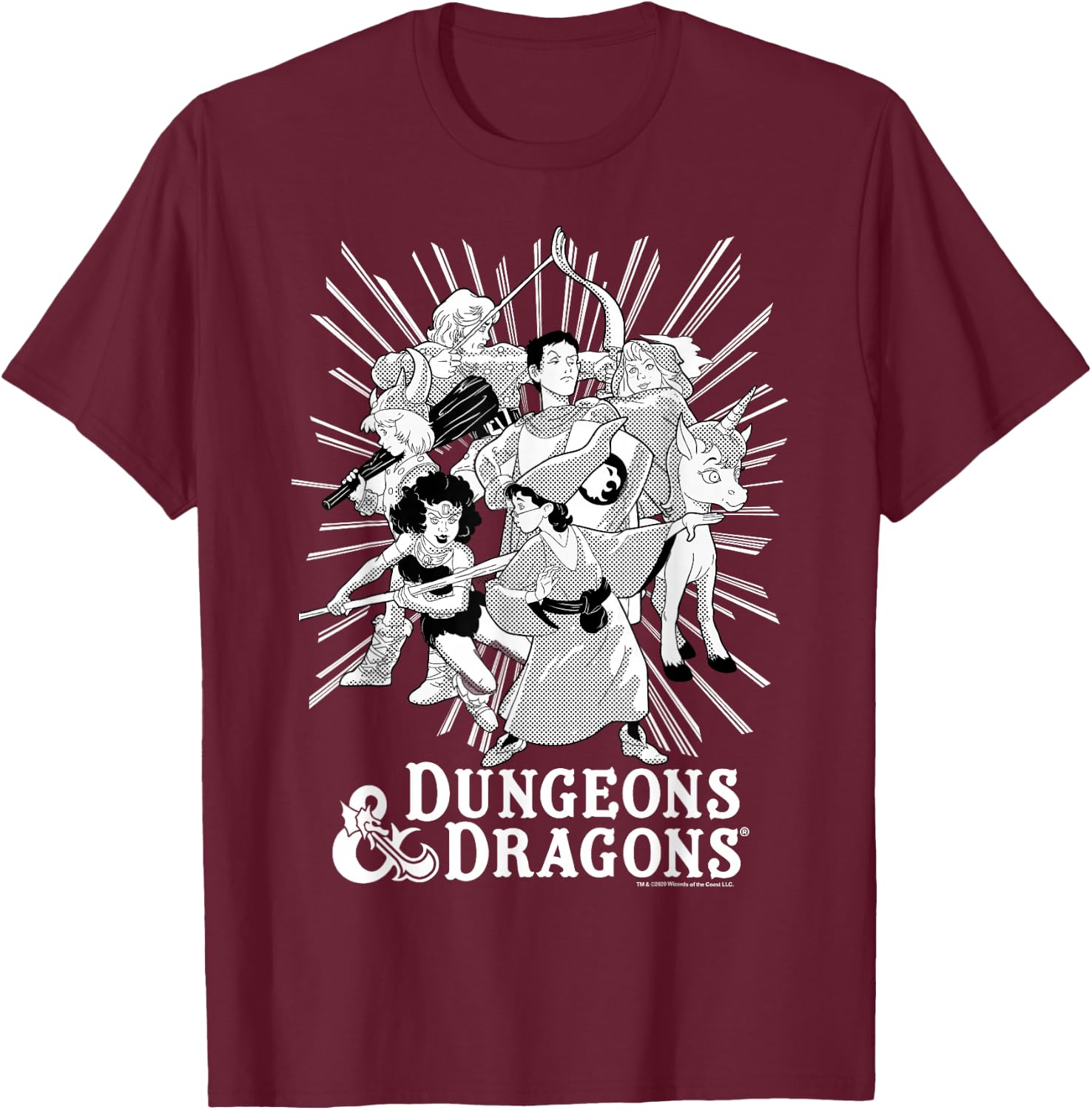 Dungeons & Dragons Group Shot Ray Portrait T-Shirt - T-Shirt | Maroon