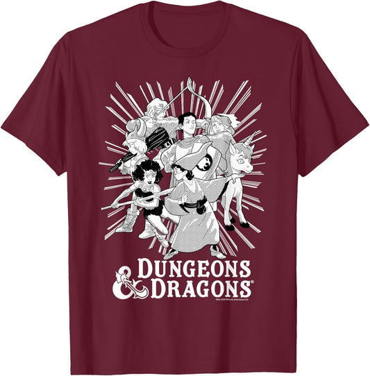 Dungeons & Dragons Group Shot Ray Portrait T-Shirt - T-Shirt | Maroon