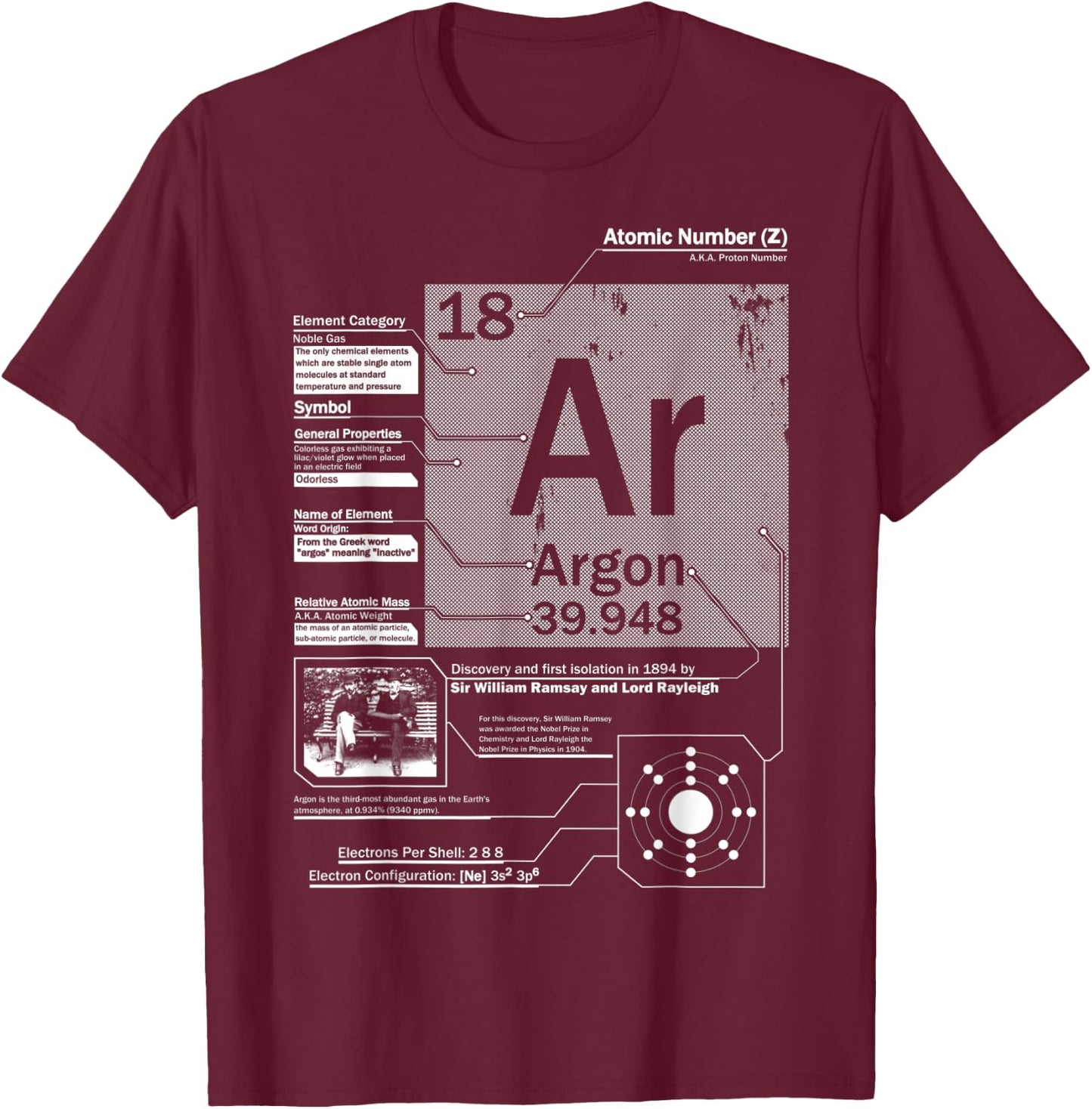 Argon (Ar) Element | Atomic Number 18 Science T-Shirt - T-Shirt | Maroon