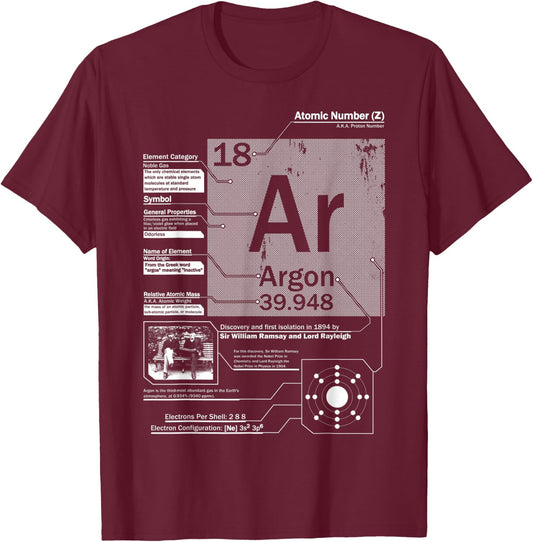 Argon (Ar) Element | Atomic Number 18 Science T-Shirt - T-Shirt | Maroon