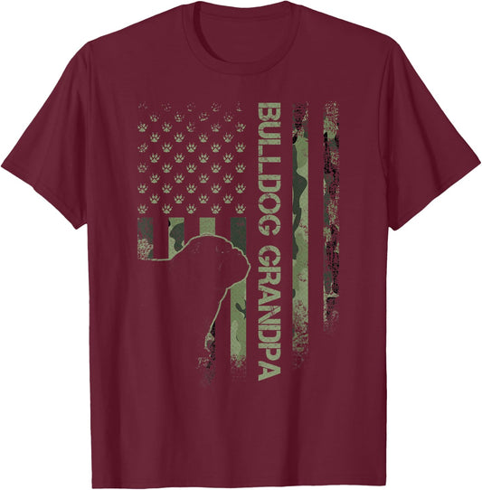 American Camo Flag Proud English Bulldog Grandpa Silhouette Men Women T-Shirt - T-Shirt | Maroon