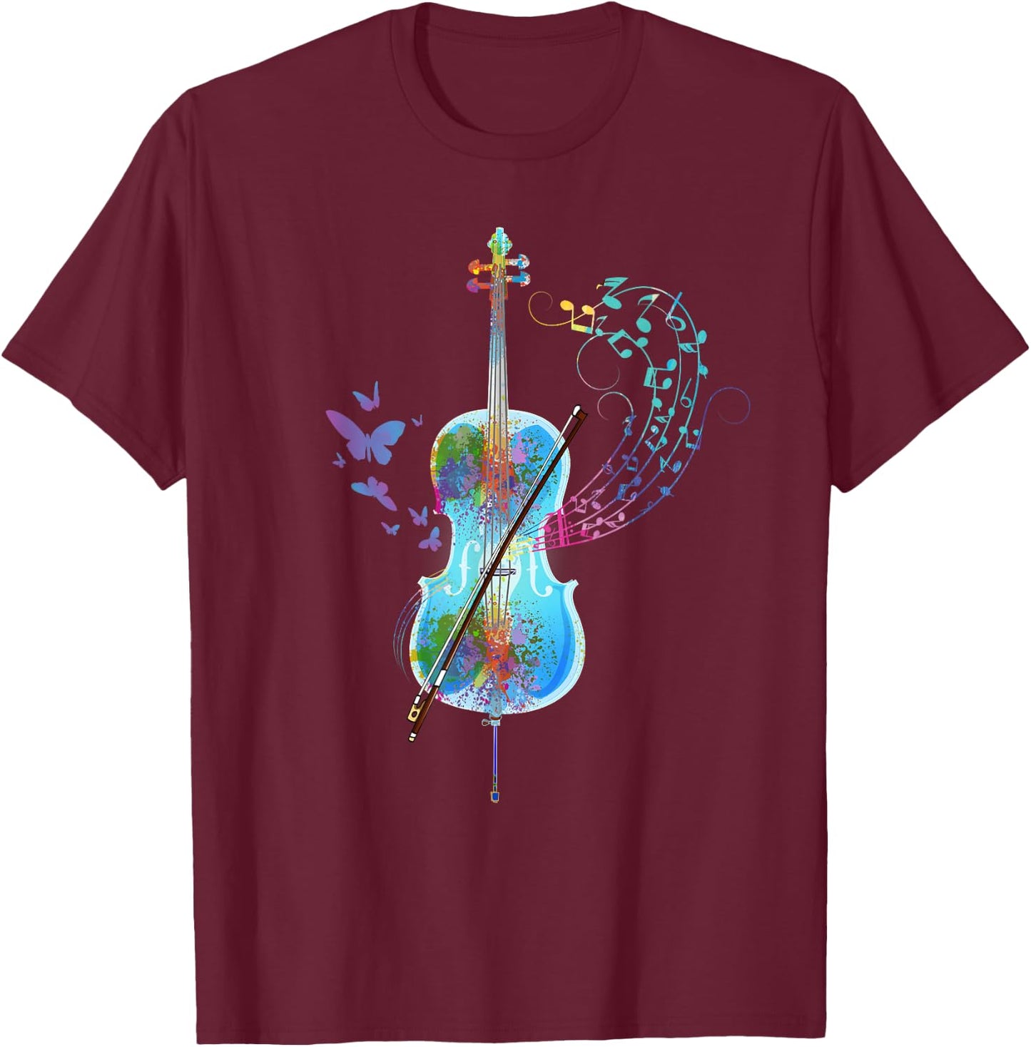Classical Musical Instrument Colorful Cello T-Shirt - T-Shirt | Maroon