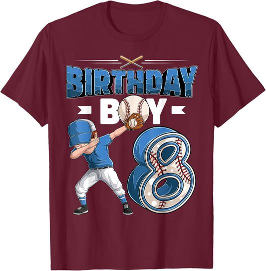 Dabbing boy 8 Year Old Baseball Player 8th Birthday Party T-Shirt - T-Shirt | Maroon