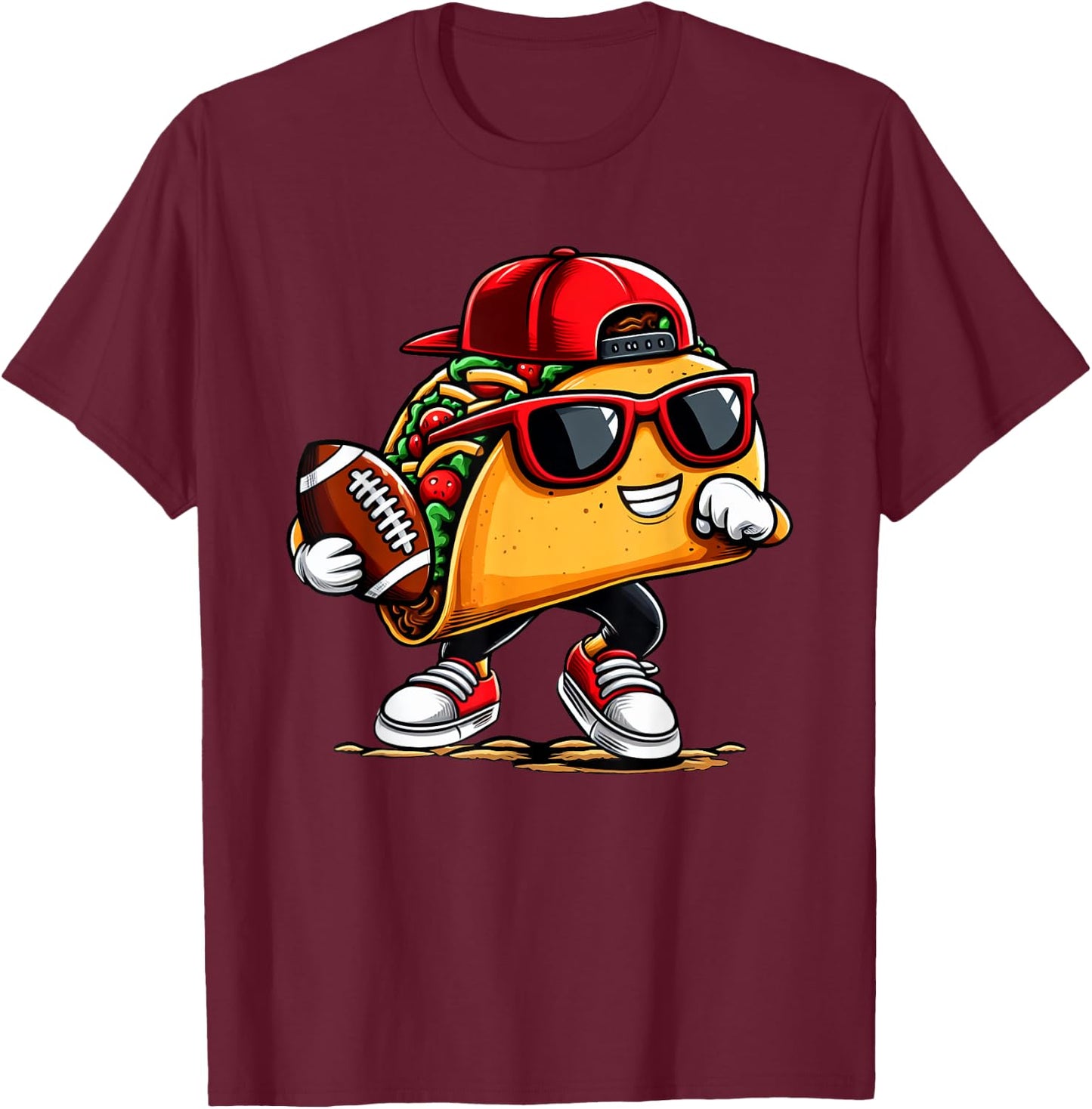 Taco Playing Football Mexican Cinco De Mayo Kids Boys Men T-Shirt - T-Shirt | Maroon