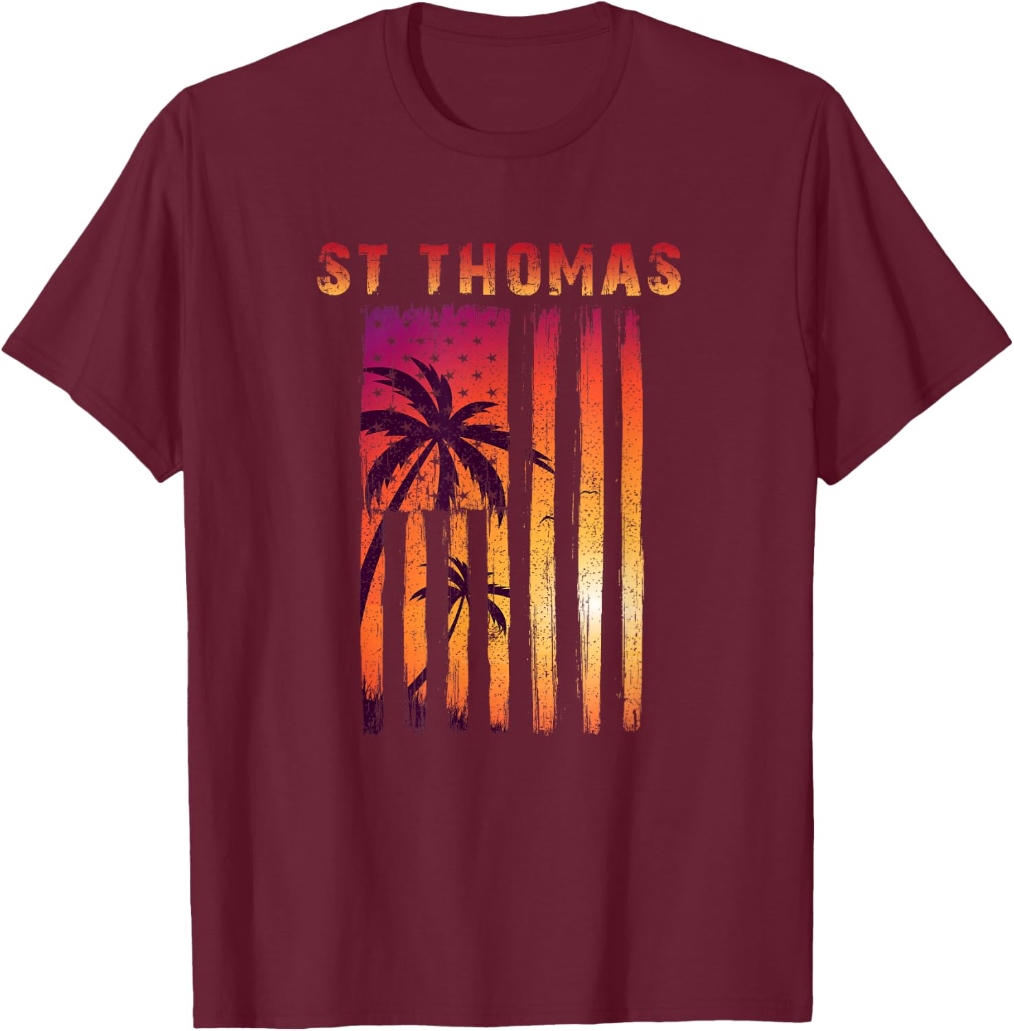 Vintage St. Thomas, US Virgin Islands Patriotic Flag Women Men T-Shirt - T-Shirt | Maroon