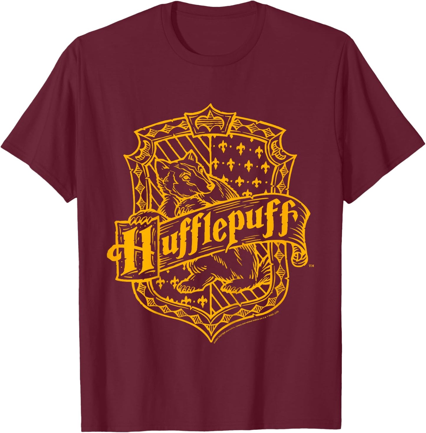 Kids Harry Potter Hufflepuff Detailed Crest T-Shirt - T-Shirt | Maroon