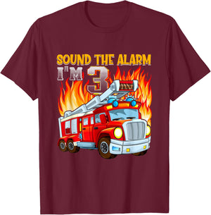 Sound the Alarm I'm 3 3rd Birthday Fireman Firetruck Boys T-Shirt - T-Shirt | Maroon