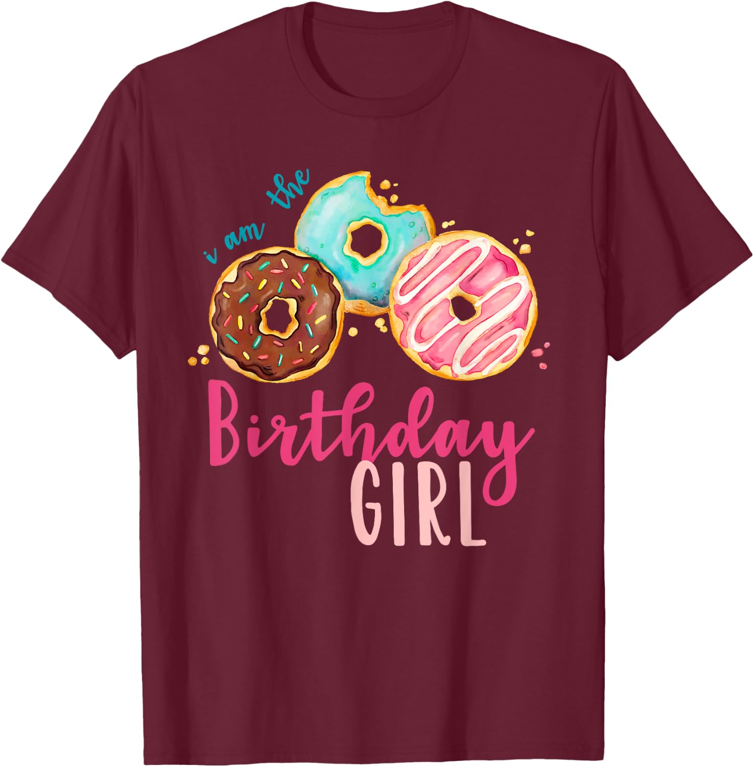 The Birthday Girl Donut Birthday Party Theme Family T-Shirt - T-Shirt | Maroon