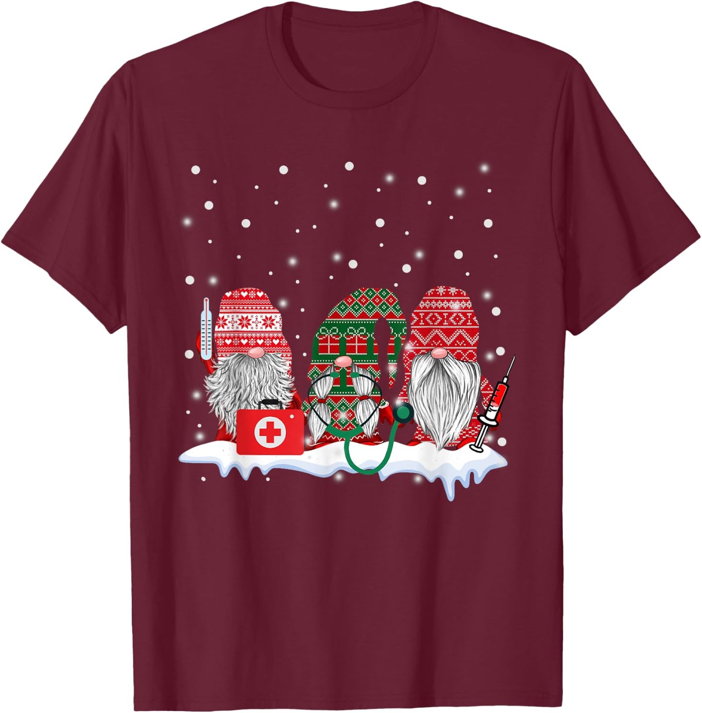 Funny Nurse Gnomes Santa Christmas Nursing Lover Gifts T-Shirt - T-Shirt | Maroon
