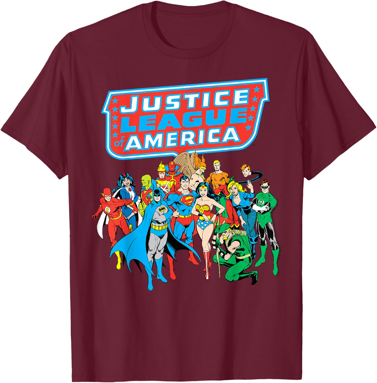 DC Comics Justice League of America Group Shot Small T-Shirt - T-Shirt | Maroon