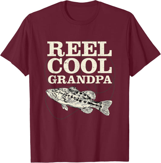 Reel Cool Grandpa Fishing Fathers Day T-Shirt - T-Shirt | Maroon