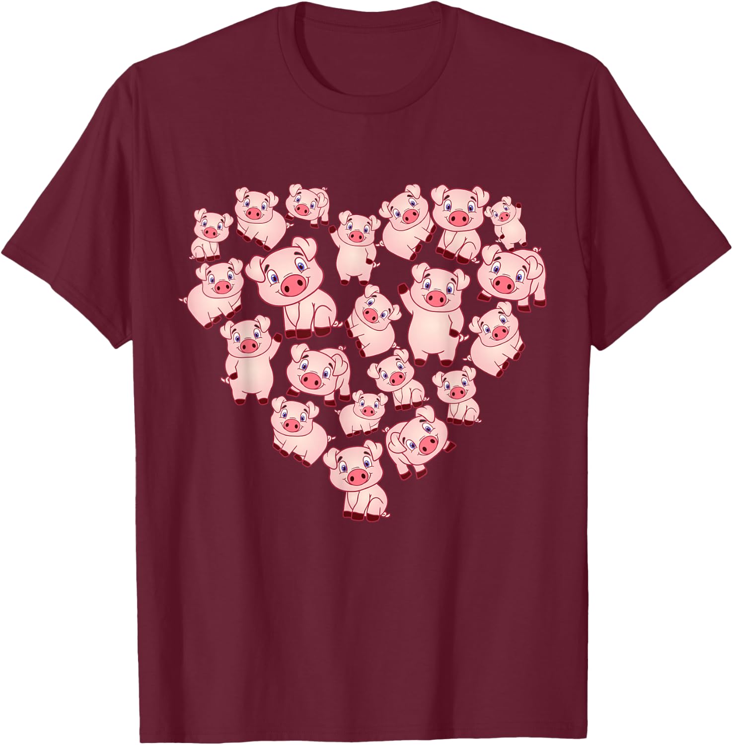 Pig Shirts Girls Kids Heart Shape Poses Cute Pig T-Shirt - T-Shirt | Maroon