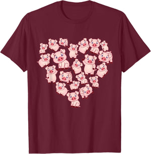 Pig Shirts Girls Kids Heart Shape Poses Cute Pig T-Shirt - T-Shirt | Maroon