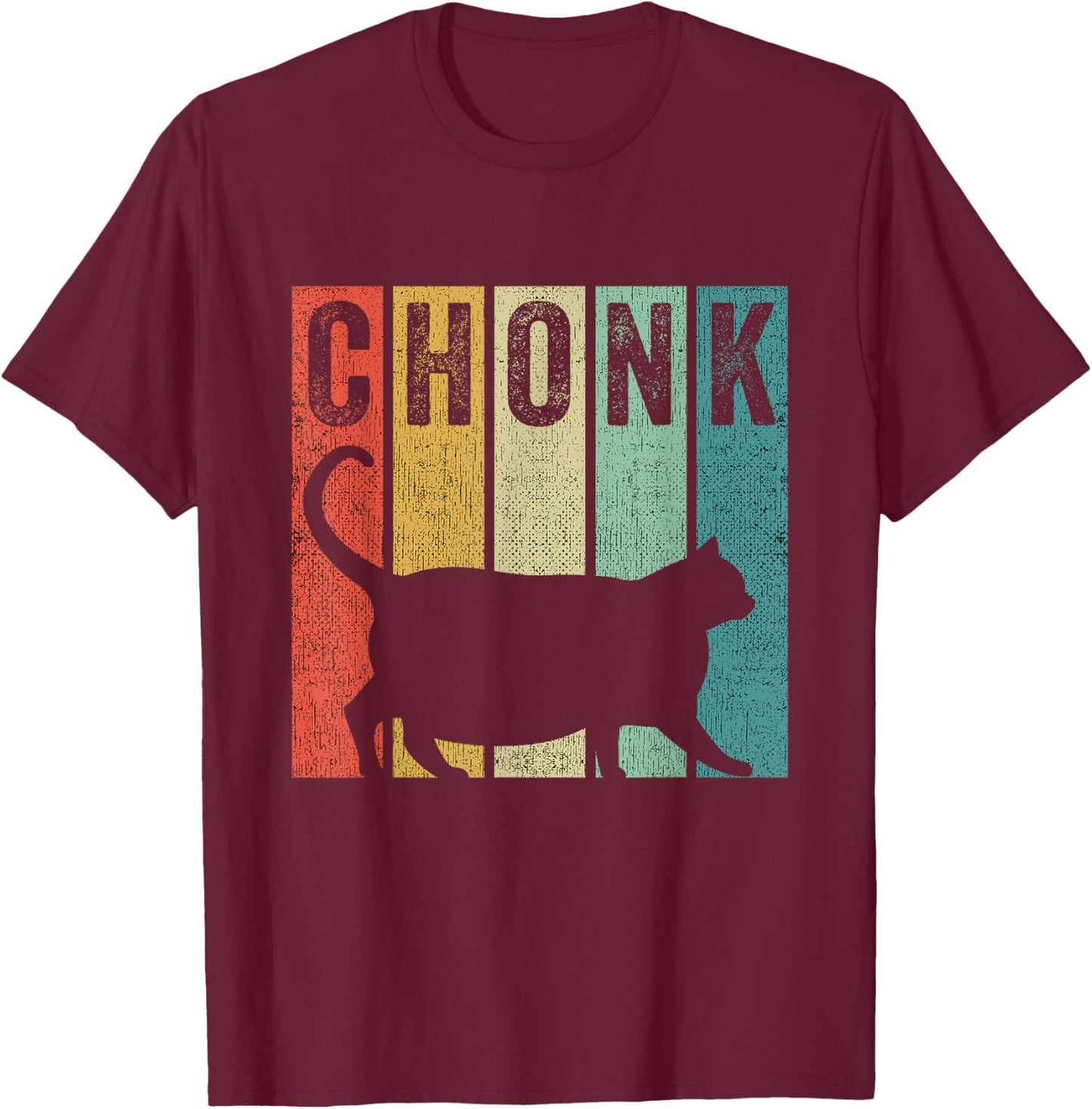 Chonk Retro Style 80s Funny Fat Cat Meme Chonk Men Women Girls Kids T-Shirt - T-Shirt | Maroon