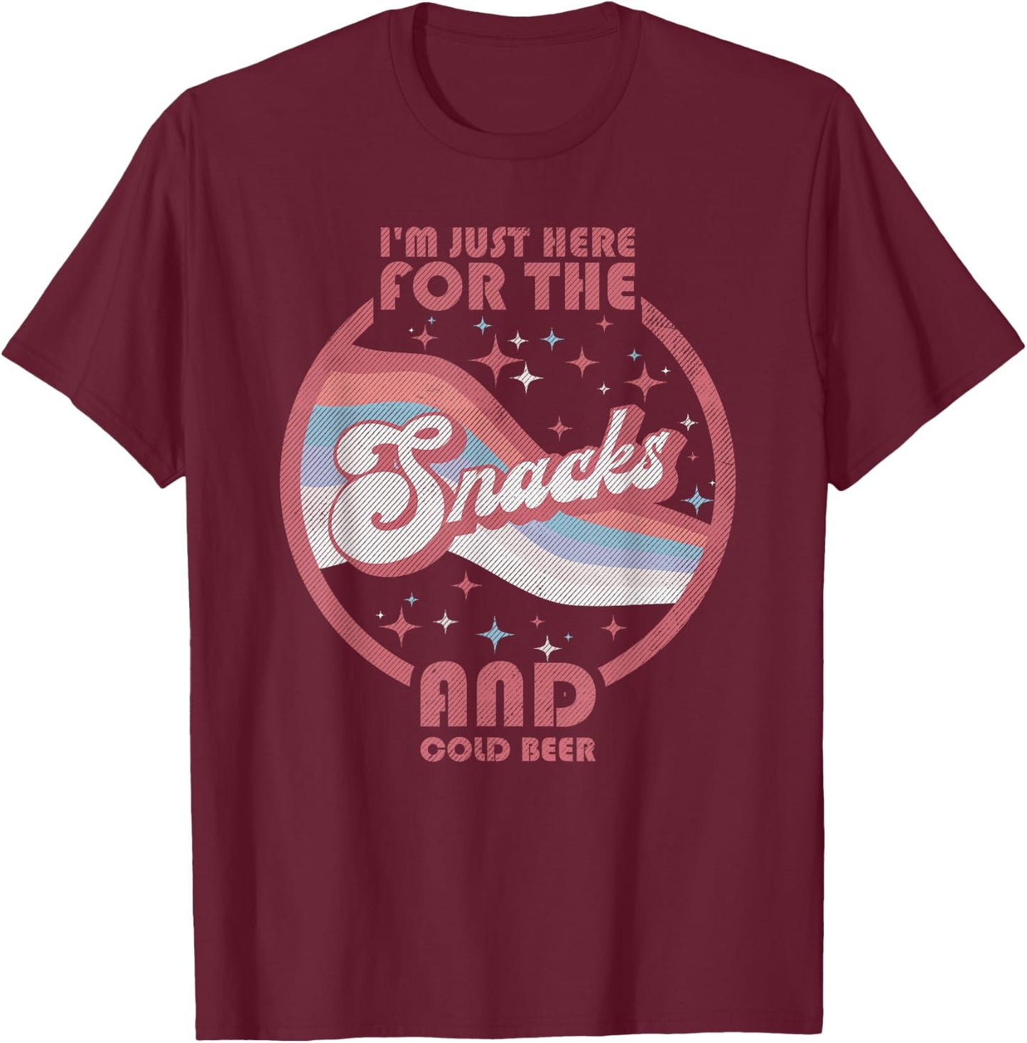 I'm Just Here For The Snacks Cold Beer Fantasy Football Meme T-Shirt - T-Shirt | Maroon