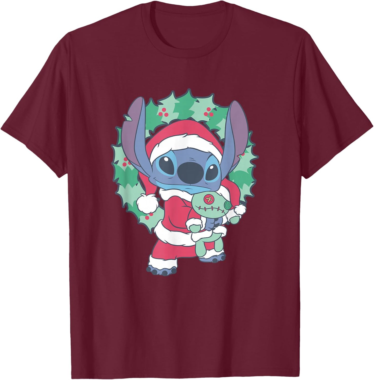 Disney Lilo & Stitch Christmas Santa Claus Stitch Portrait T-Shirt - T-Shirt | Maroon