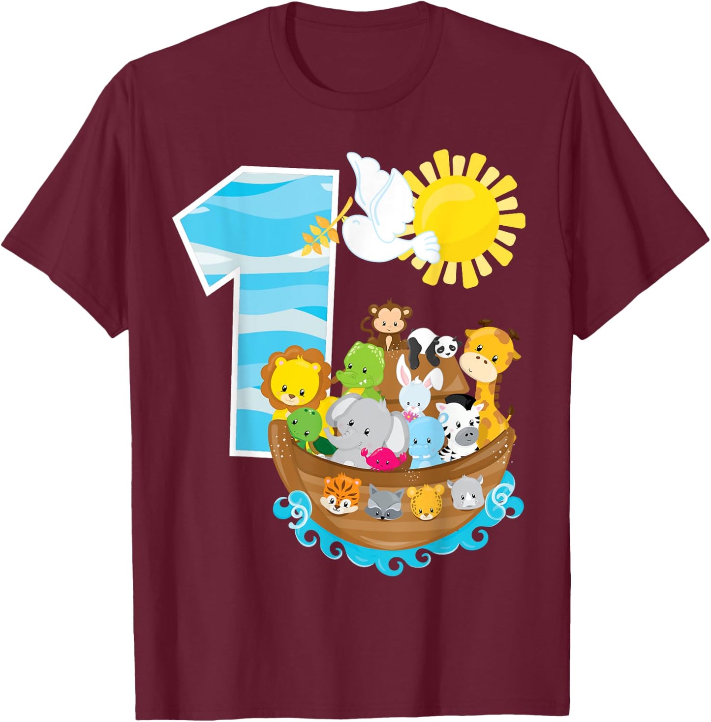 Noah's Ark Birthday Party 1st Birthday 1 Year Old Toddler T-Shirt - T-Shirt | Maroon