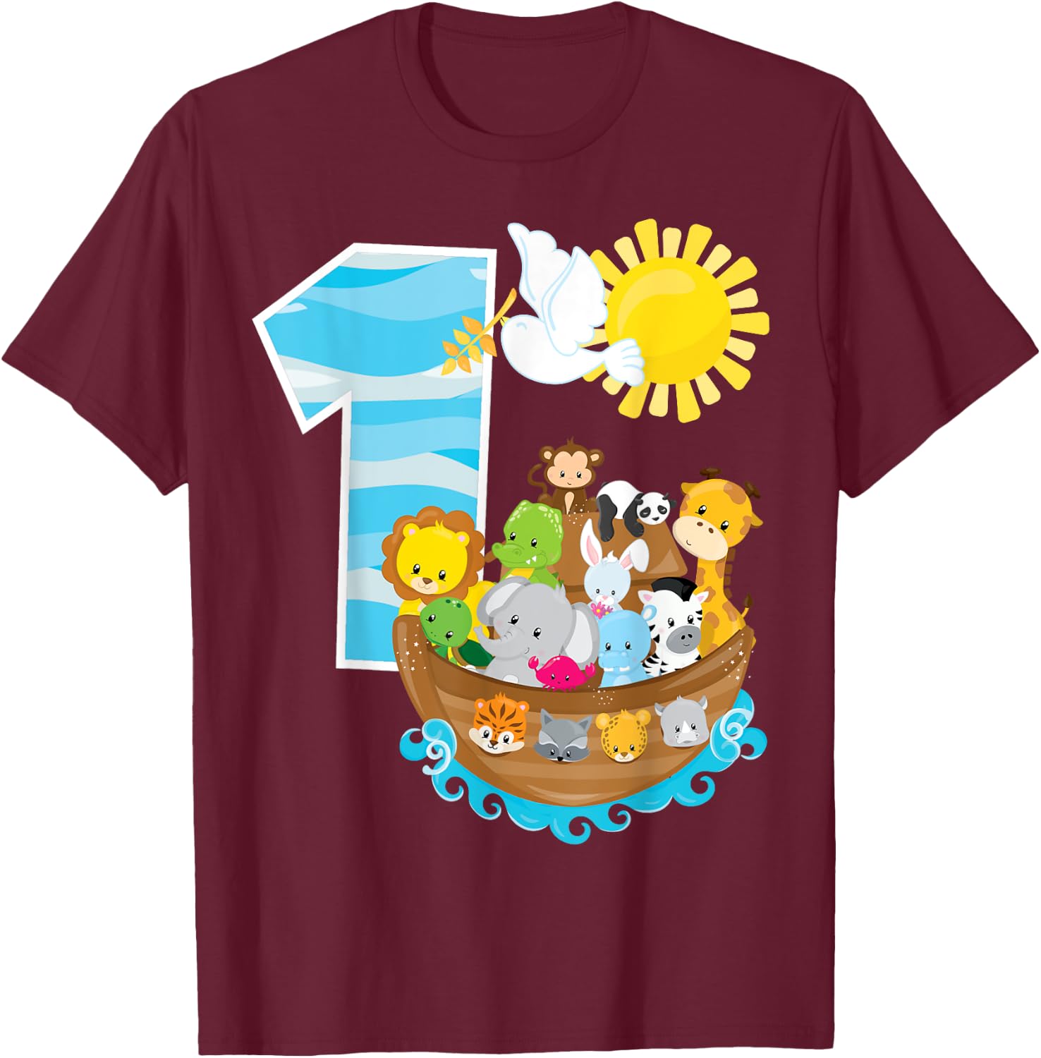 Noah's Ark Birthday Party 1st Birthday 1 Year Old Toddler T-Shirt - T-Shirt | Maroon