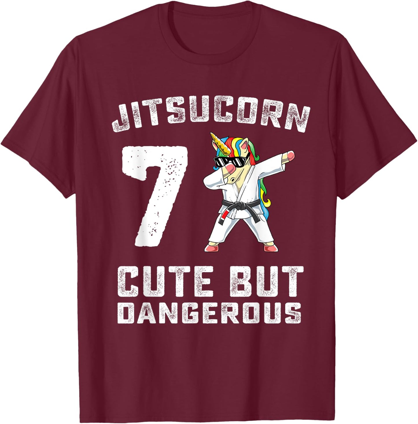 7 Year Old Jiu Jitsu Birthday Gift BJJ Dabbing Unicorn Girl T-Shirt - T-Shirt | Maroon