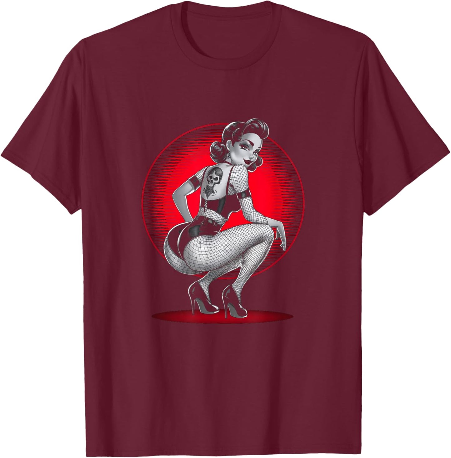 Retro Gothic Halloween Men Women Tattoo Goth Pin-up Girl Vintage Rockabilly -Adults Black Small Short Sleeve T-Shirt - T-Shirt | Maroon