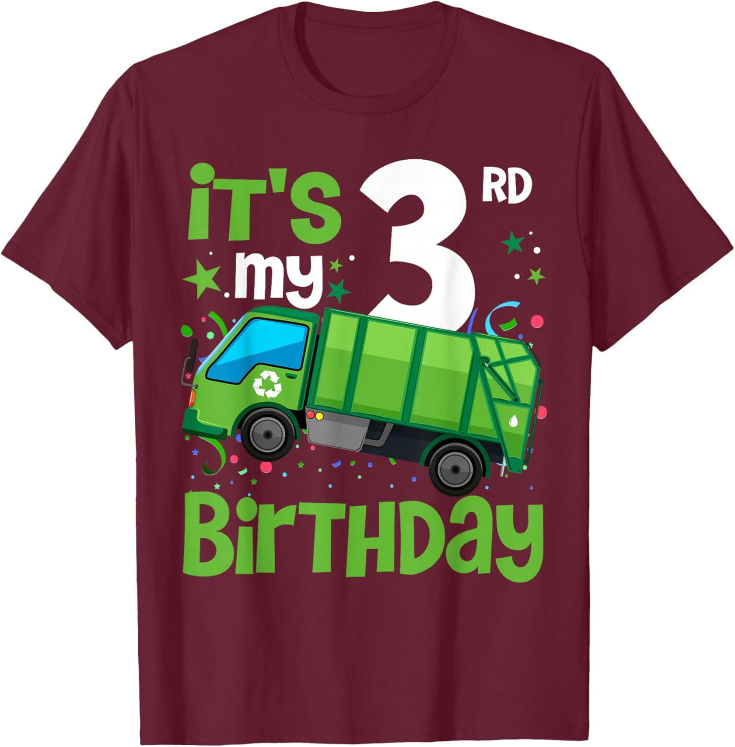It's My 3rd Birthday Garbage Truck 3 Year Old Birthday Boy T-Shirt - T-Shirt | Maroon