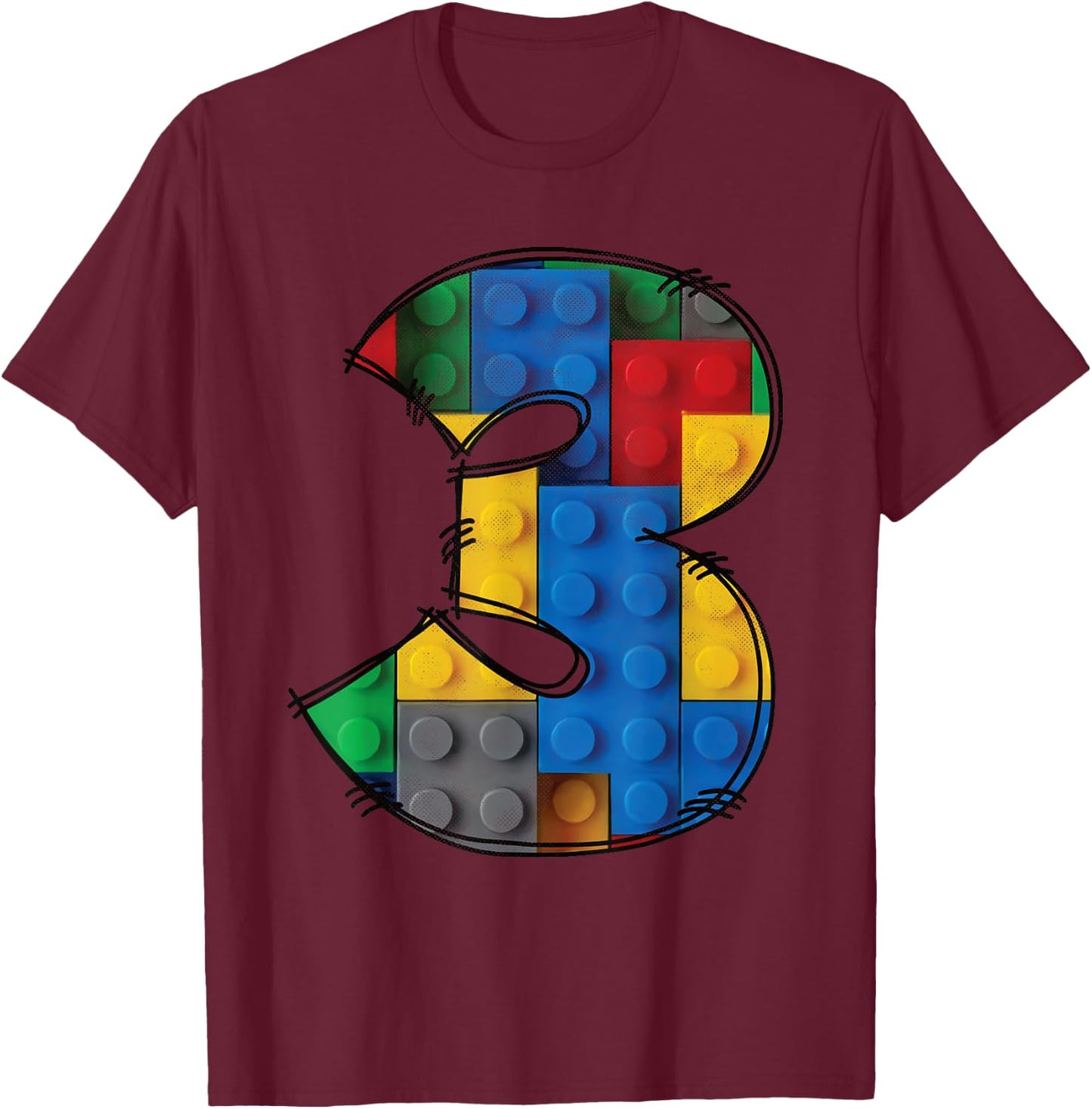 3 Years Old Blocks Building 3rd Birthday Kid Master Builder T-Shirt - T-Shirt | Maroon
