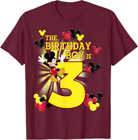 Disney Mickey and Friends Mickey 3rd Birthday Boy Small T-Shirt - T-Shirt | Maroon