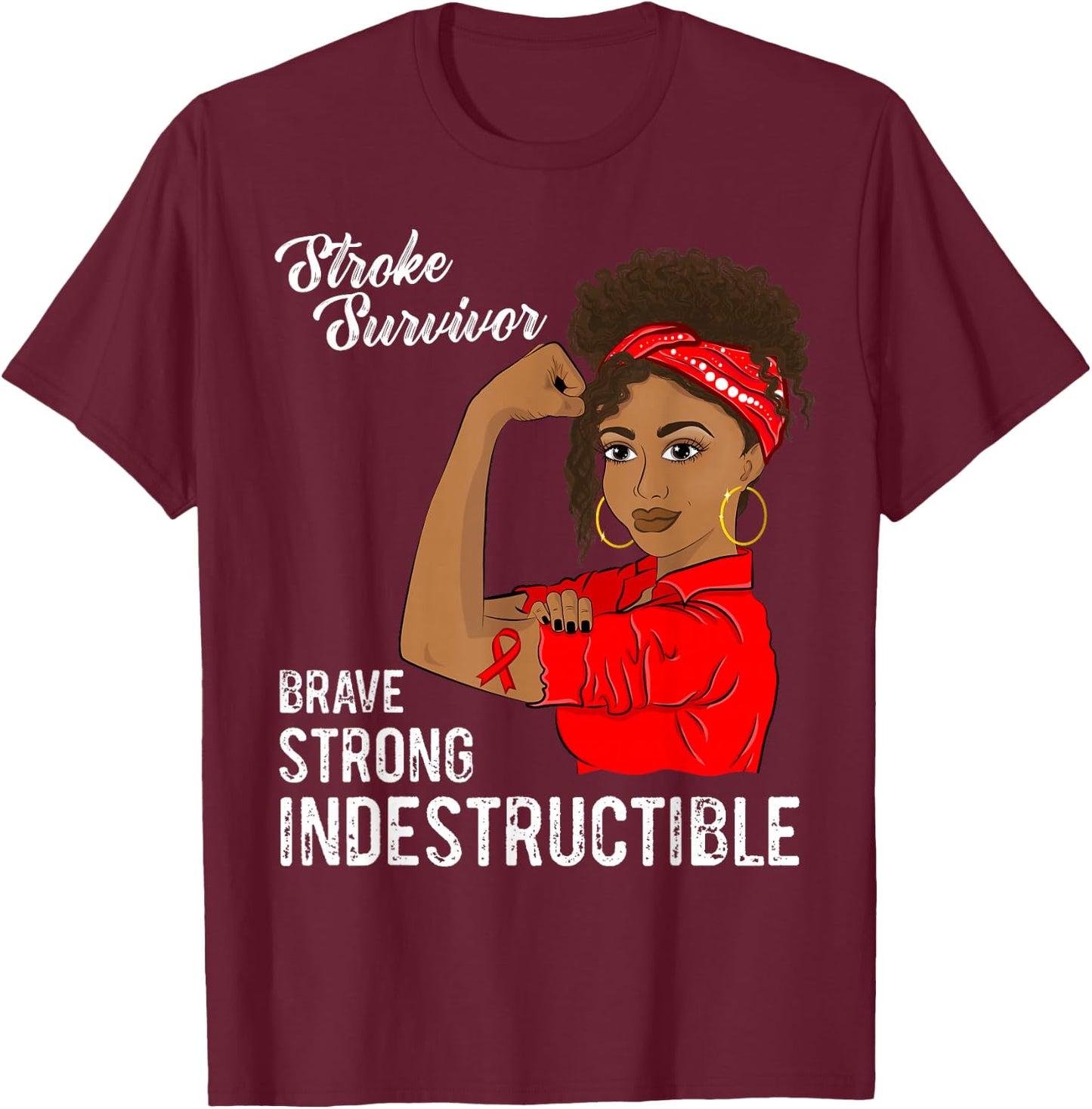 Stroke Survivor Indestructible Warrior Awareness T-Shirt - T-Shirt | Maroon