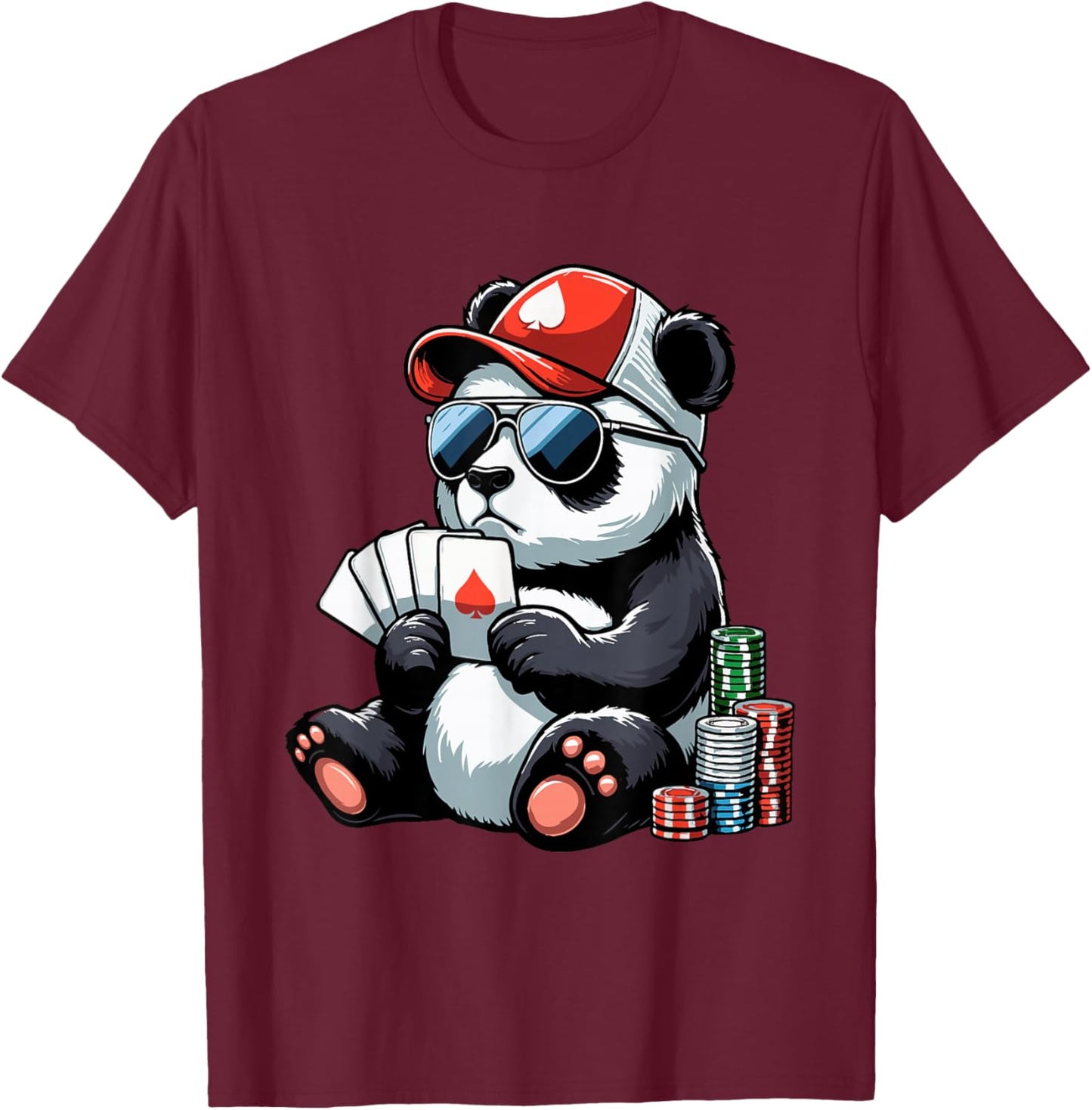 Poker Panda Playing Cards Gambling Panda T-Shirt - T-Shirt | Maroon