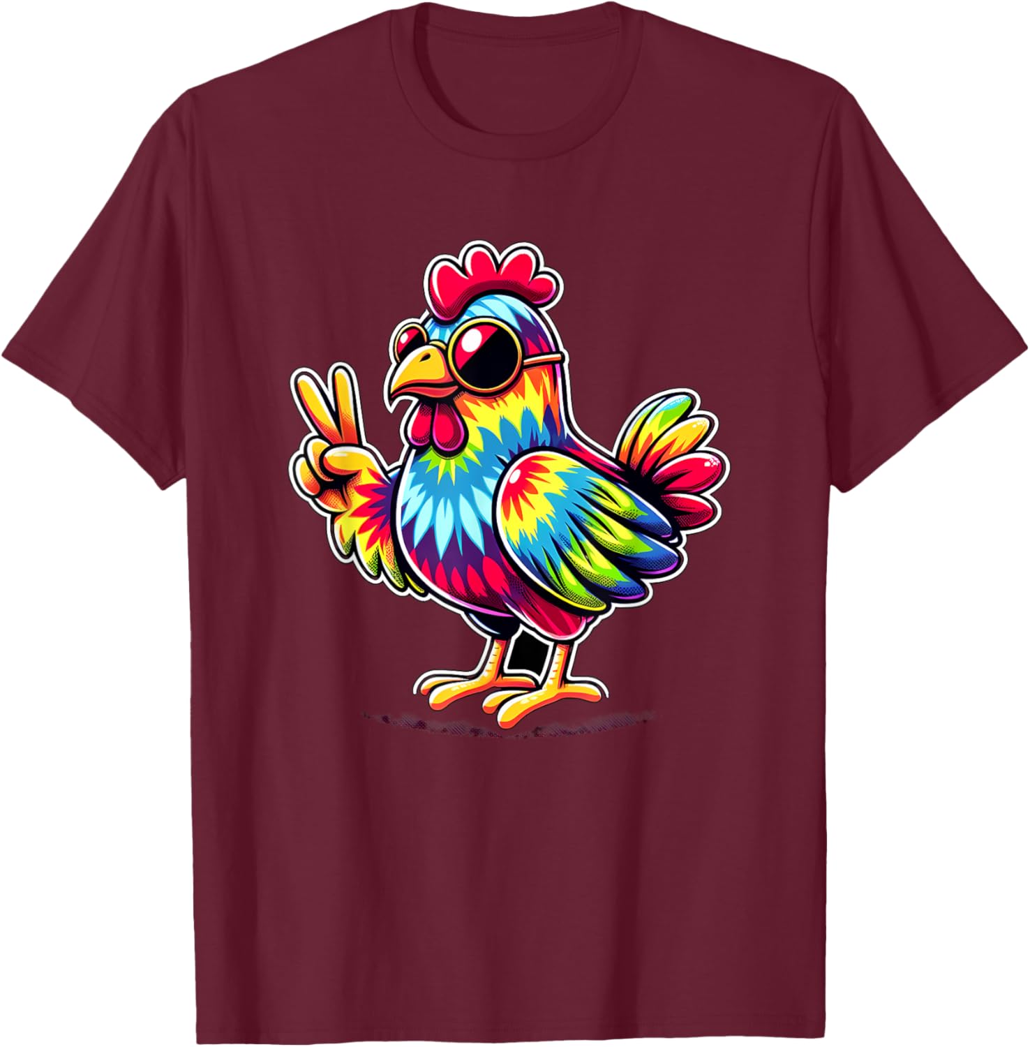 Peace Sign Tie Dye Chicken T-Shirt - T-Shirt | Maroon