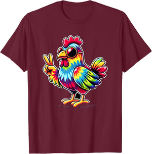 Peace Sign Tie Dye Chicken T-Shirt - T-Shirt | Maroon