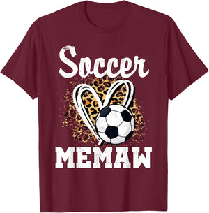 Soccer Memaw Leopard Heart Matching Family T-Shirt - T-Shirt | Maroon
