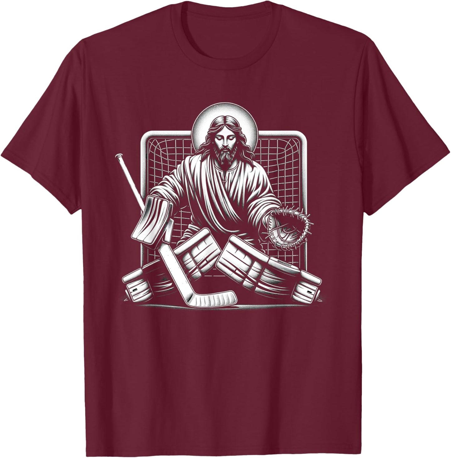 Jesus Saves Hockey Goalie Christian T-Shirt - T-Shirt | Maroon