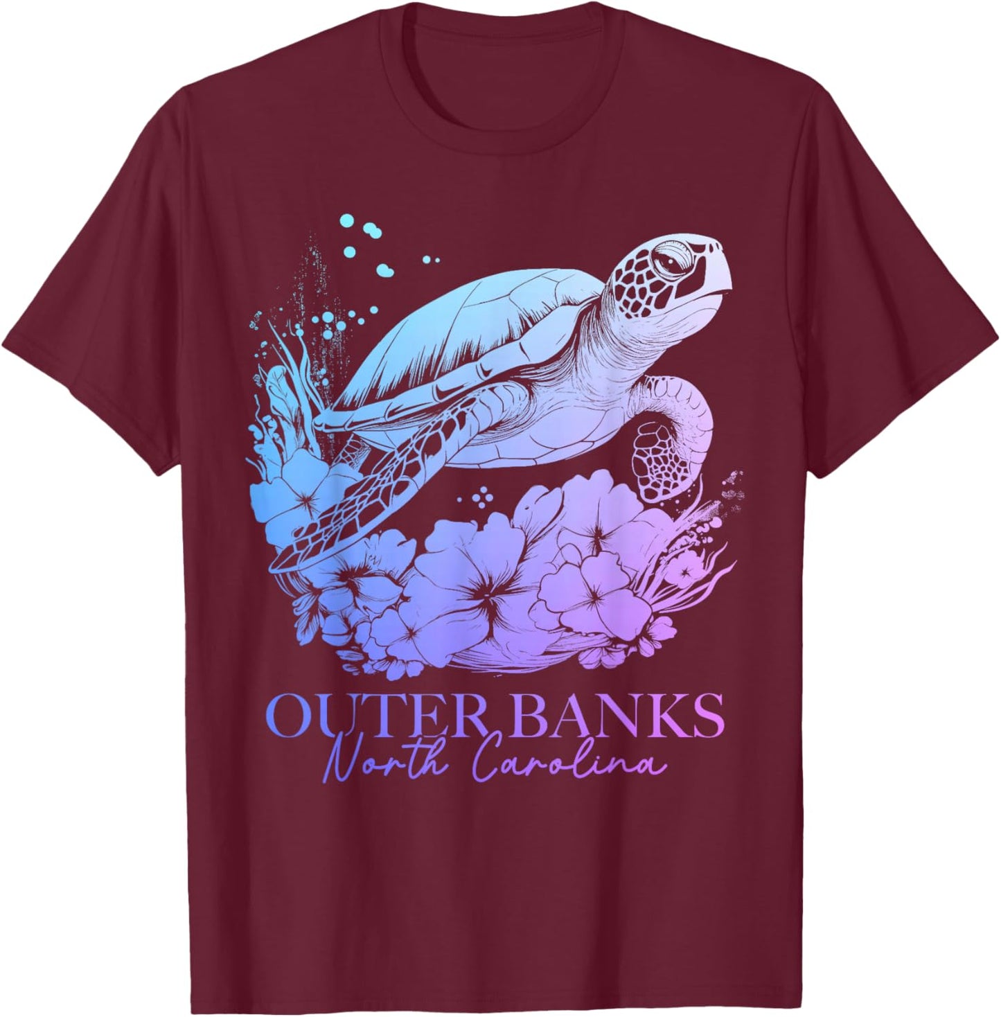 Outer Banks North Carolina Sea Turtle Surf Surfer T-Shirt - T-Shirt | Maroon