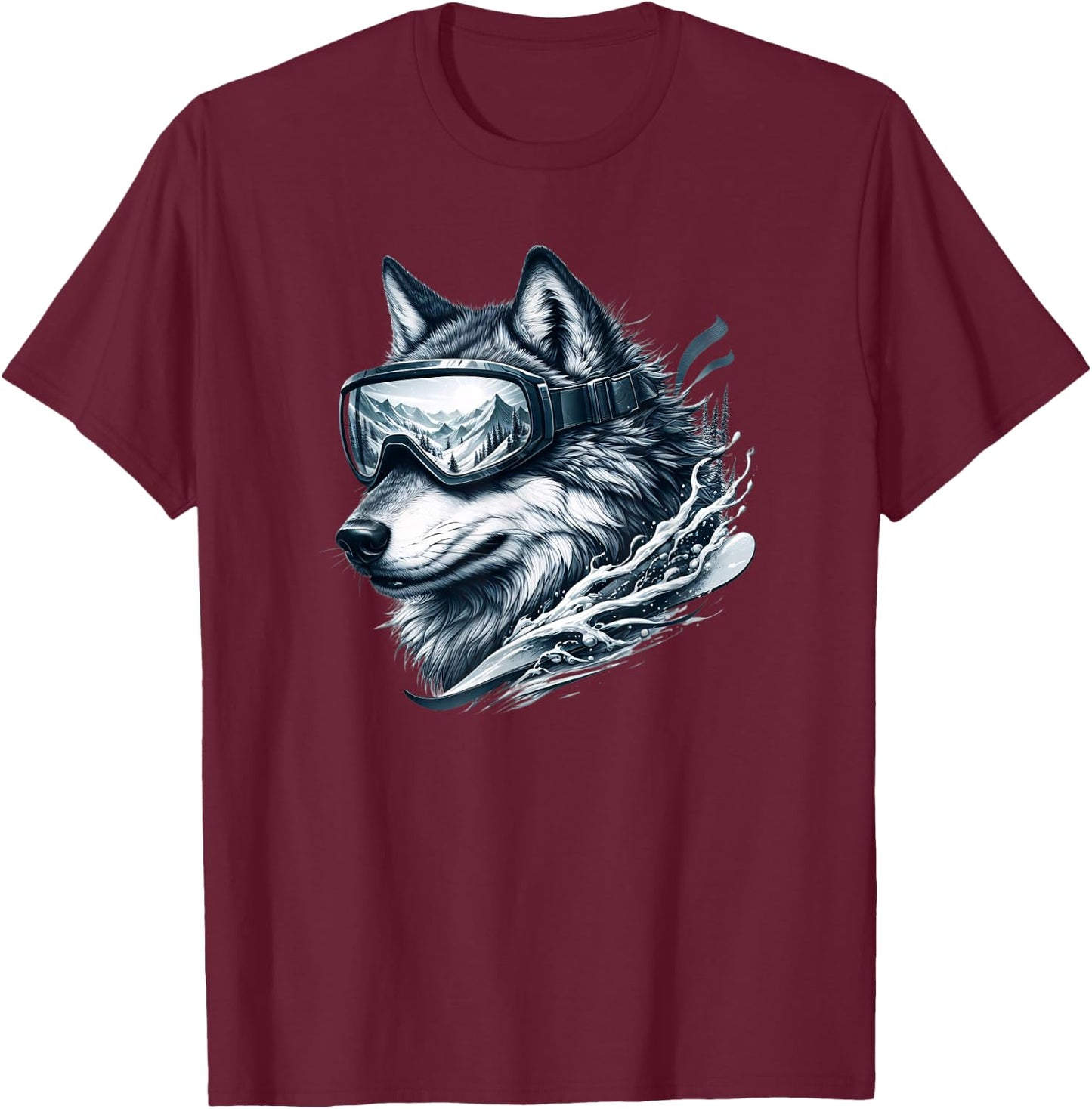 Wolf Wearing Ski Snowboard Goggles Wolf Skiing T-Shirt - T-Shirt | Maroon