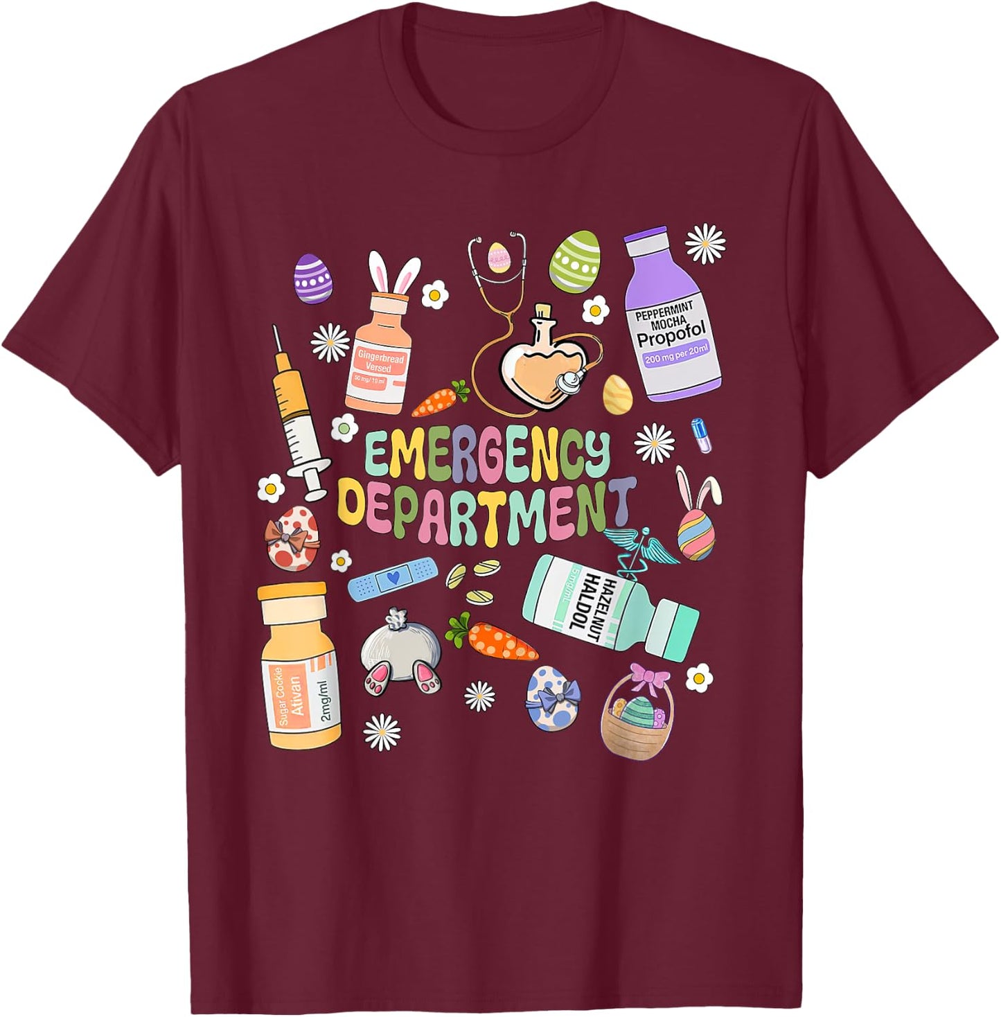 ER Easter Nurse Crew Easter Day Emergency Room Nurses Bunny T-Shirt - T-Shirt | Maroon