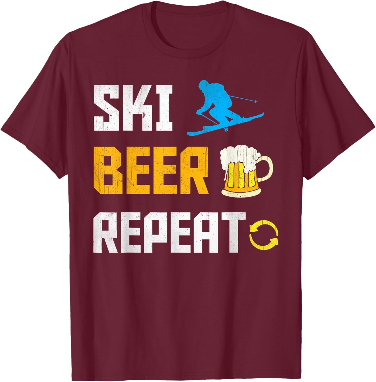 Funny Ski Beer Repeat Skiing & Skiers T-Shirt - T-Shirt | Maroon