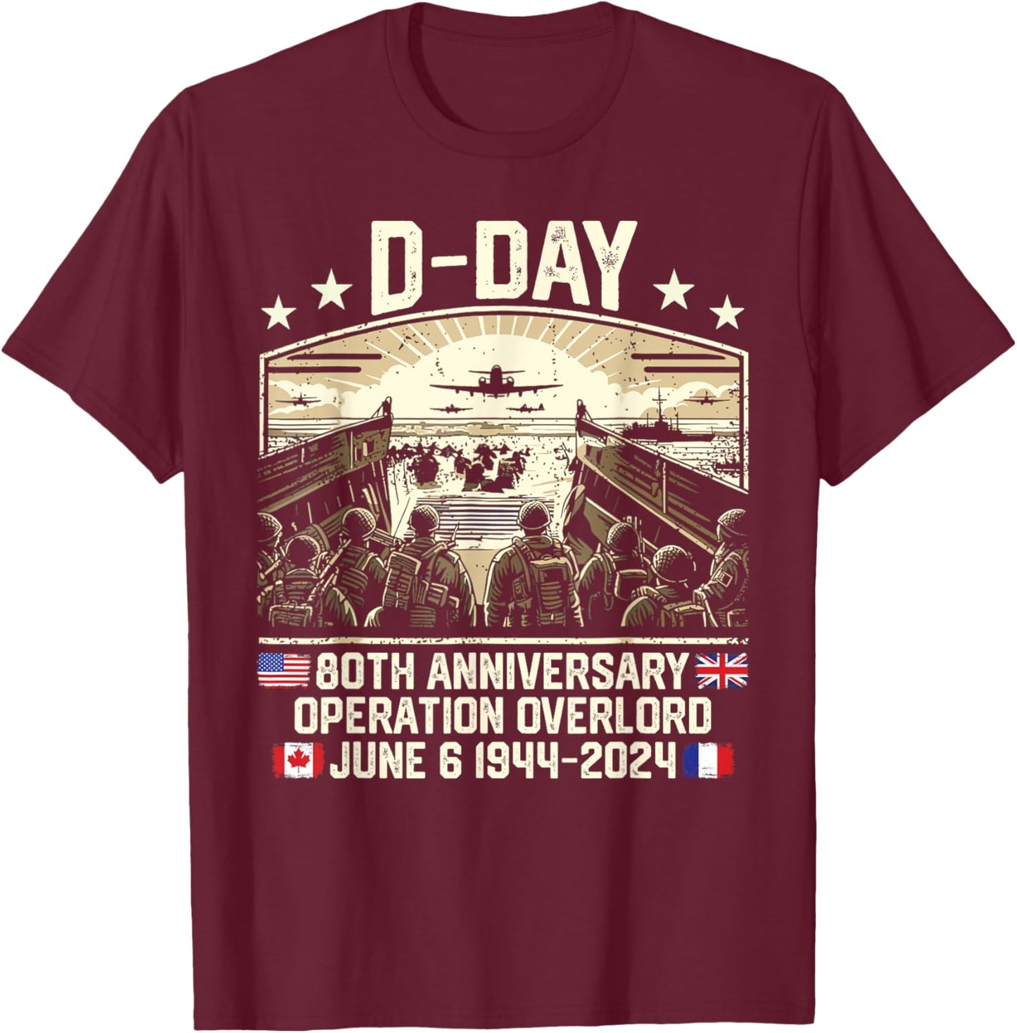 Operation Overlord 1944 D-Day 2024 80th Anniversary Normandy T-Shirt - T-Shirt | Maroon