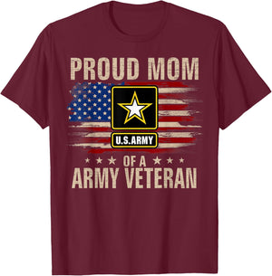 Vintage Proud Mom Of A Army Veteran With American Flag T-Shirt - T-Shirt | Maroon