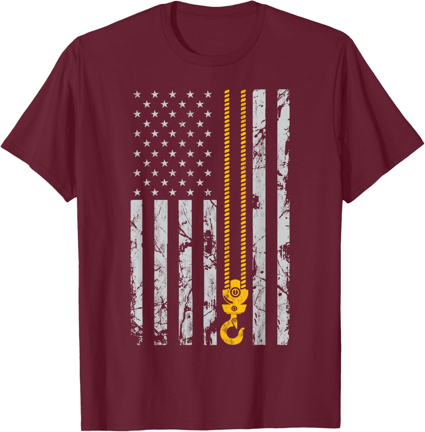 Lifting Hook Thin American Flag Crane Operator gift T-Shirt - T-Shirt | Maroon
