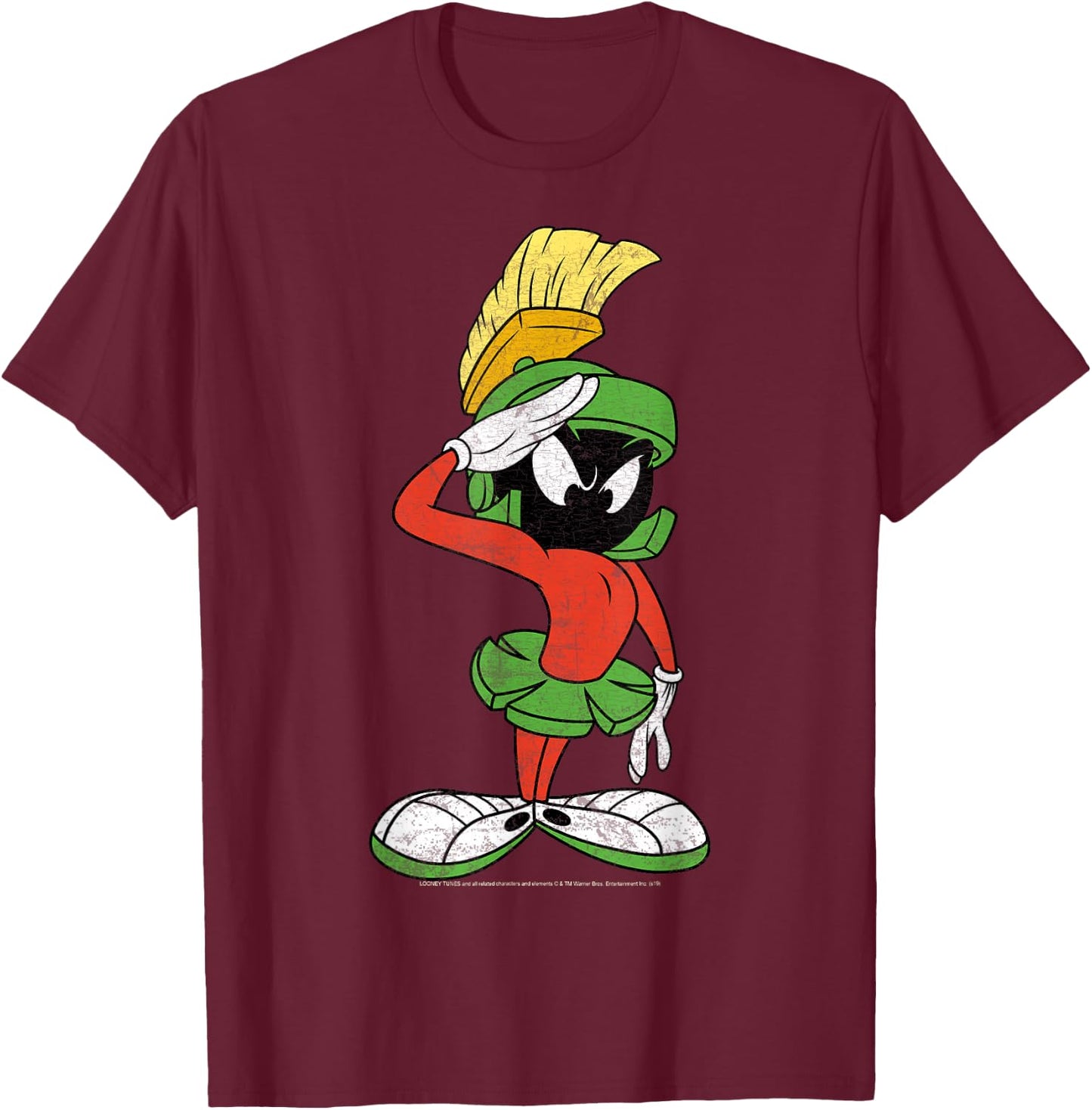 Looney Tunes Marvin The Martian Salute Portrait T-Shirt - T-Shirt | Maroon