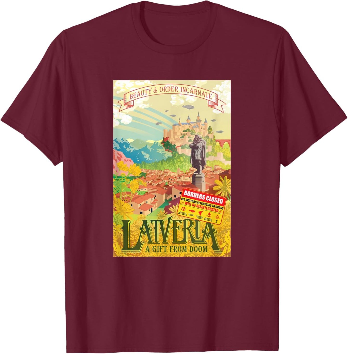 Marvel Avengers Classic Latveria A Gift From Doom Poster T-Shirt - T-Shirt | Maroon