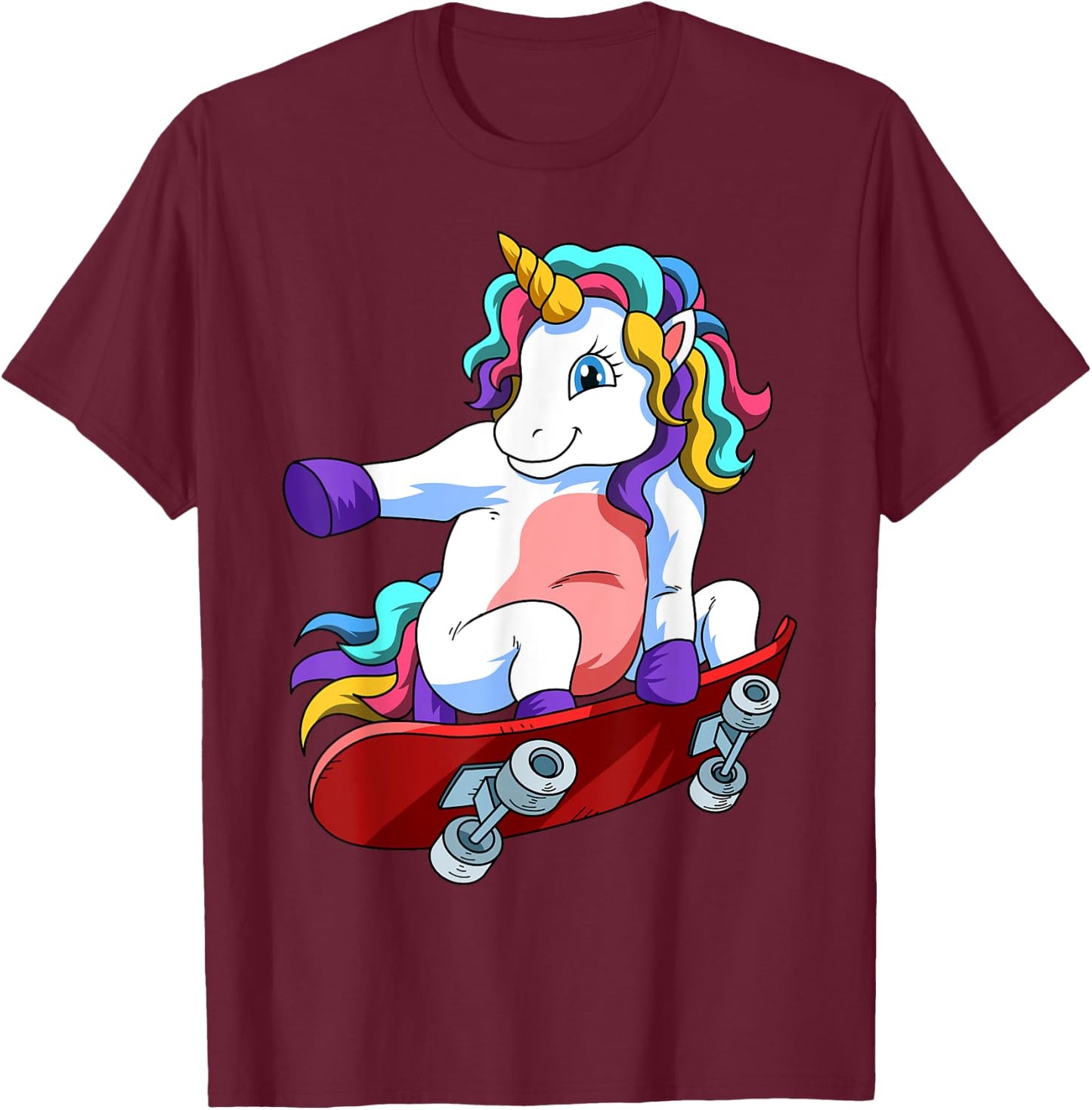 Skateboard Unicorn Lover Skateboarder Skateboarding Skate T-Shirt - T-Shirt | Maroon